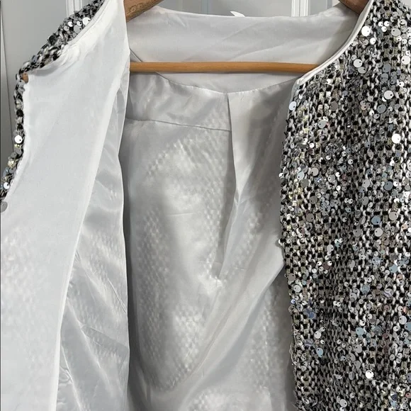 Sequin Embellished Jacket - Silver - Size Large (10-14) - Picture 2 of 13